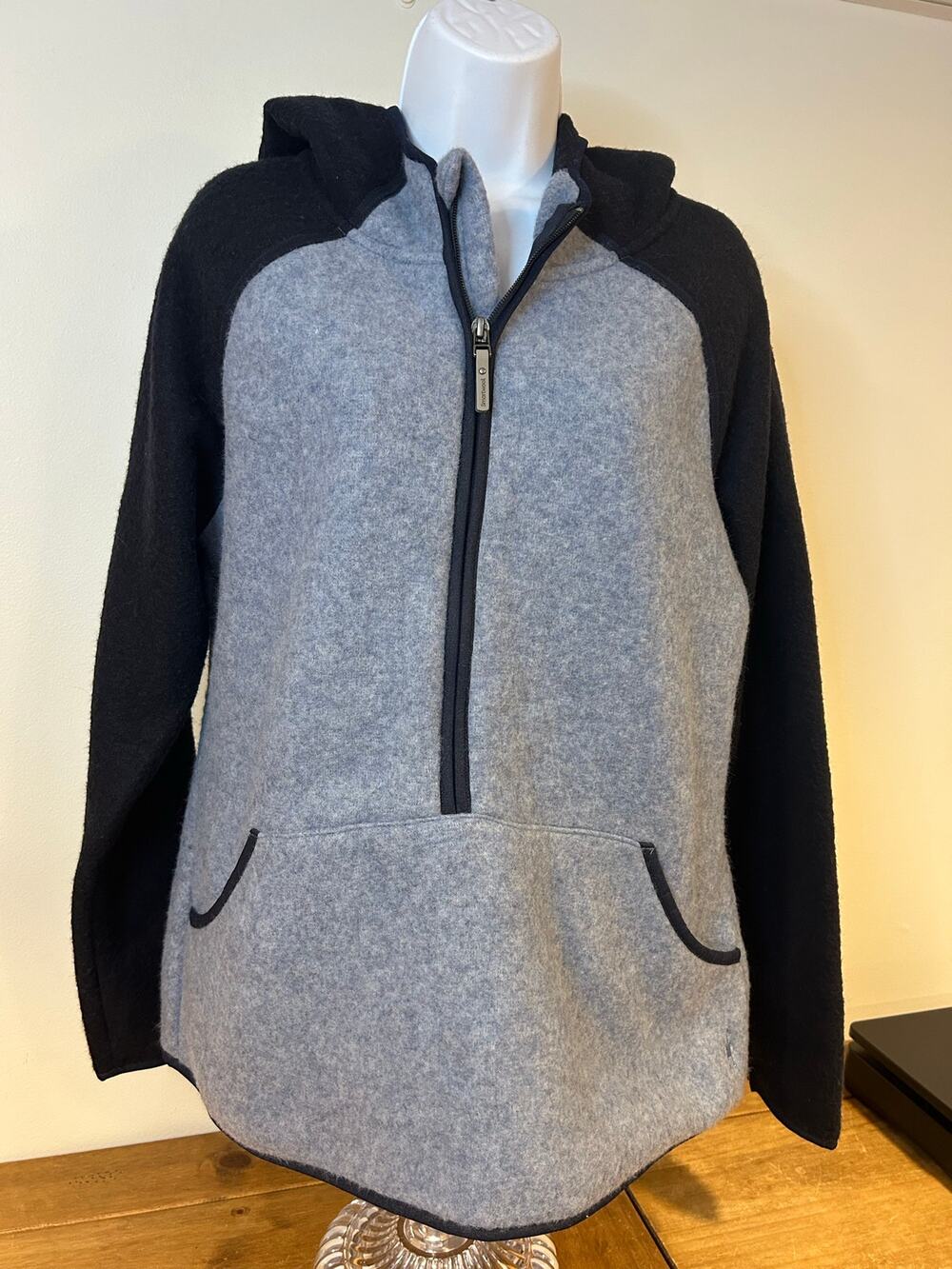 SMARTWOOL XL Hudson Trail Fleece Anorake Pull Over 3/4 zip Hoodie Woman 2 Tone